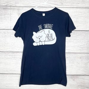 “The Snuggle is Real” Navy Blue Kitty Cat T-Shirt Size XL